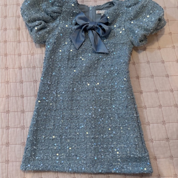 Elegant Blue Sequin Kids Dress - Picture 2 of 4